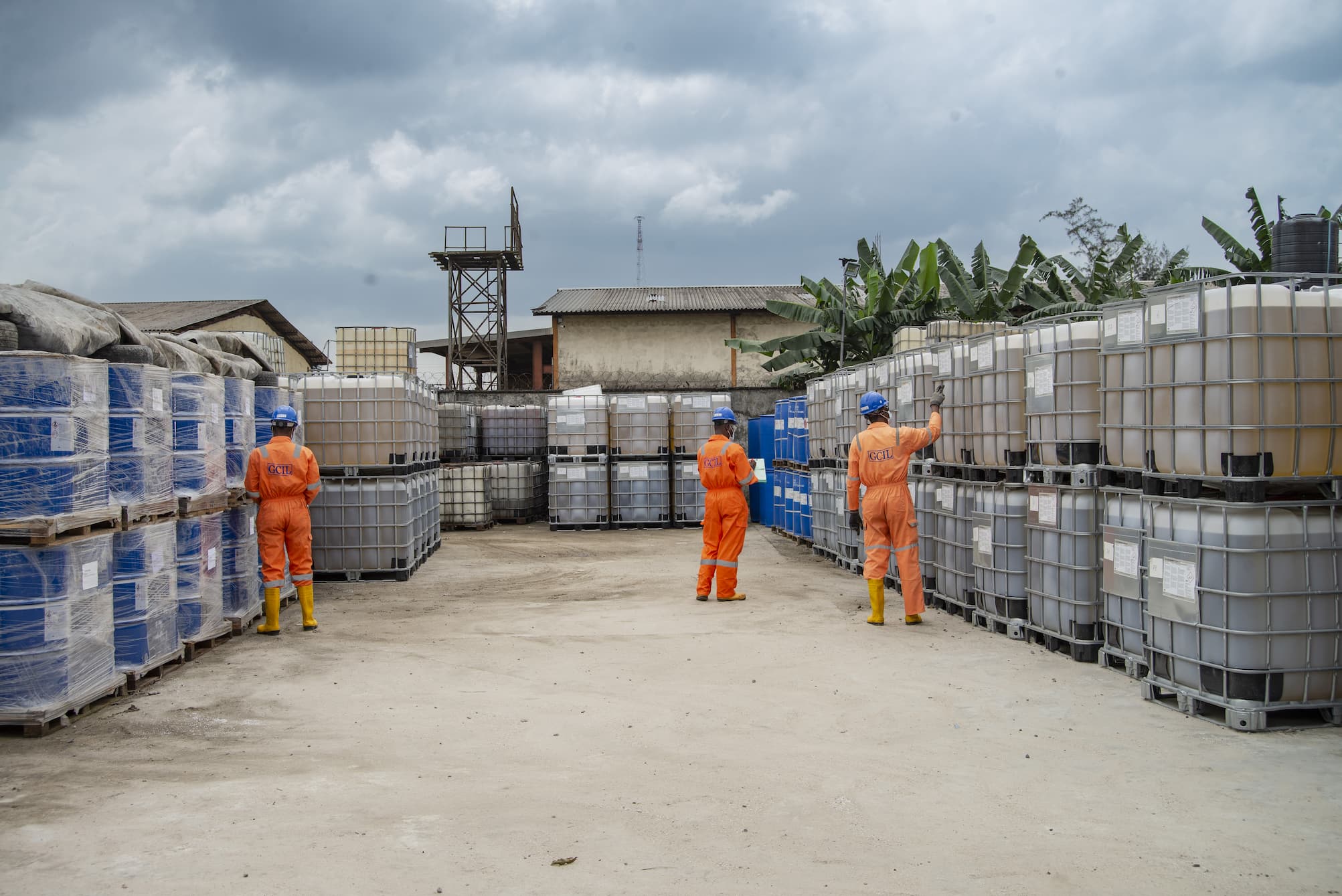 Staff working at the chemical stacking area